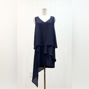 Chris Gramer Silk Navy Blue Layered Mini Dress Size 2